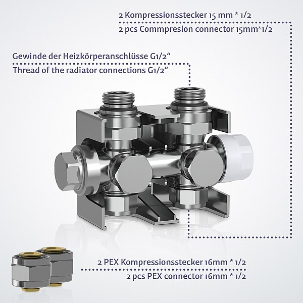 Radiaator – horisontaalne, lame, 600x614x69 mm, kroomitud termopeaga.