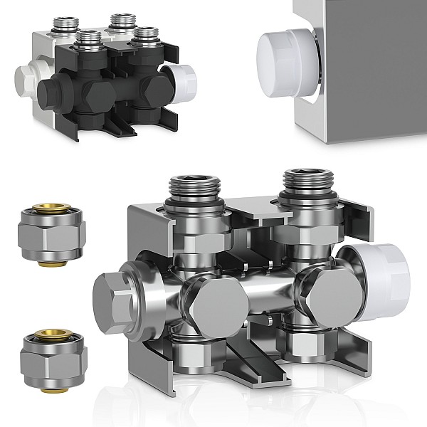 **Thermostatic valve** - 1/2 inch, chrome-plated - radiator connection block, thermostatic head.