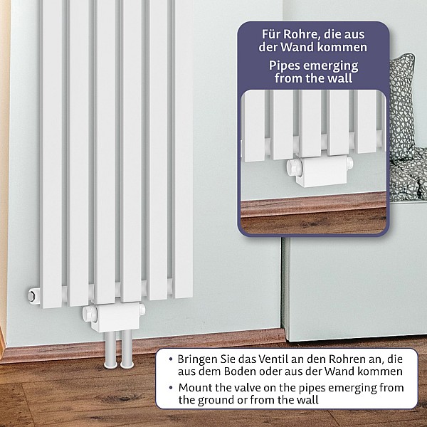 Thermostatic valve - 1/2 inch, white - radiator connection block, thermostatic head.