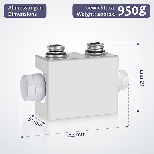 Thermostatic valve - 1/2 inch, white - radiator connection block, thermostatic head.