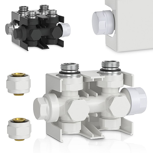 Thermostatic valve - 1/2 inch, white - radiator connection block, thermostatic head.