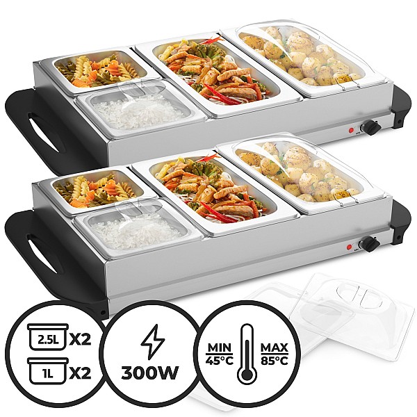 Buffet warmer - electric, with heating plate function, 2x2.5L + 2x1L