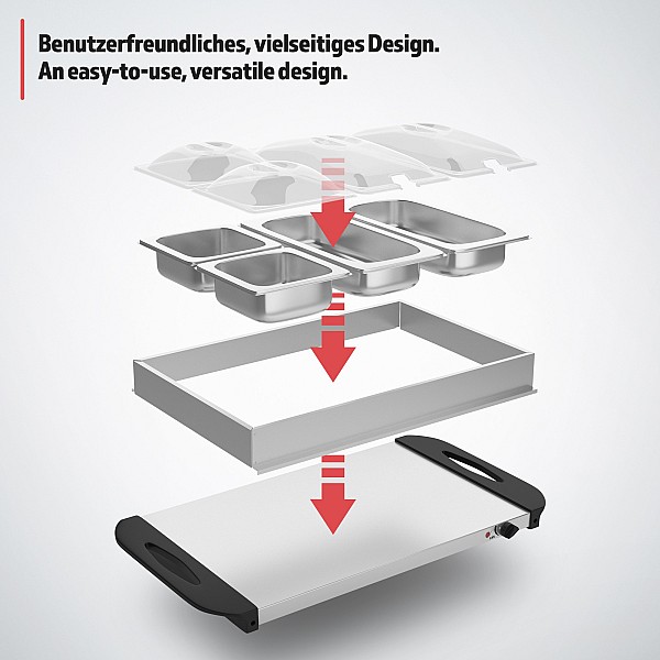 Buffet warmer - electric, with heating plate function, 2x2.5L + 2x1L