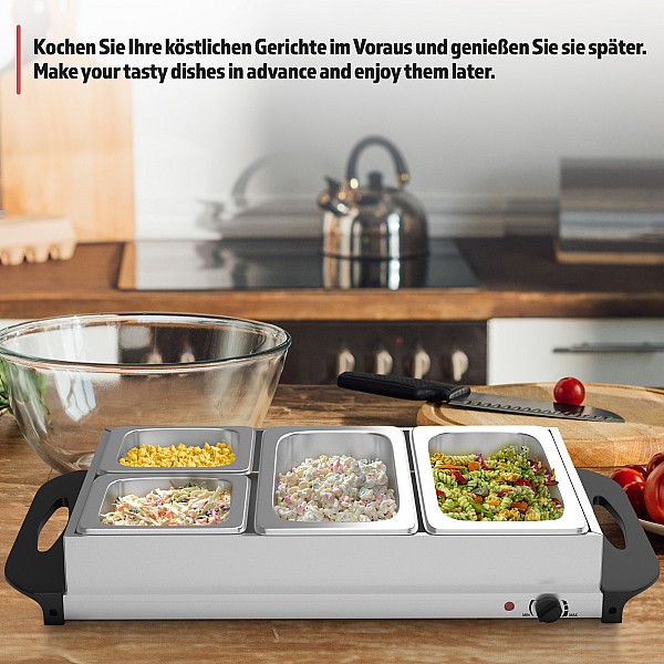 Buffet warmer - electric, with warming plate function, 2x2.5L + 2x1L