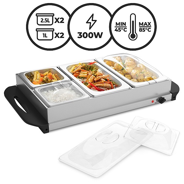 Buffet warmer - electric, with warming plate function, 2x2.5L + 2x1L