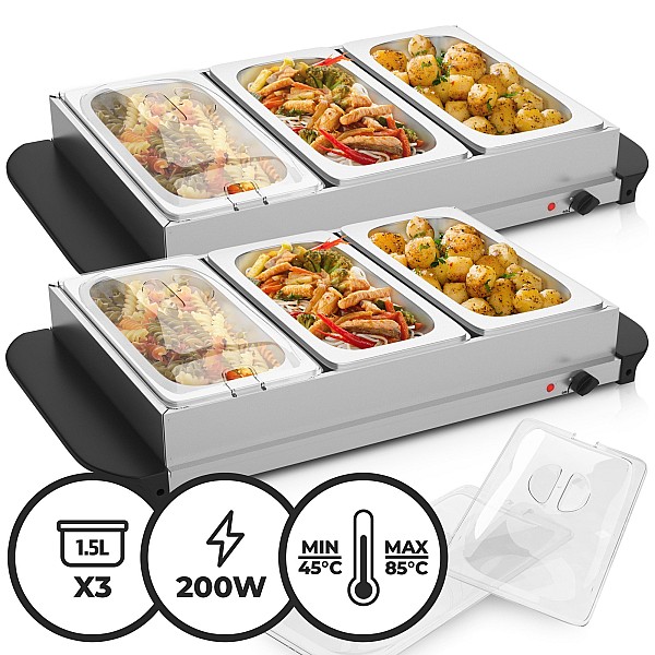 **Buffet warmer** - electric, with heating plate function, 3x1.5L.