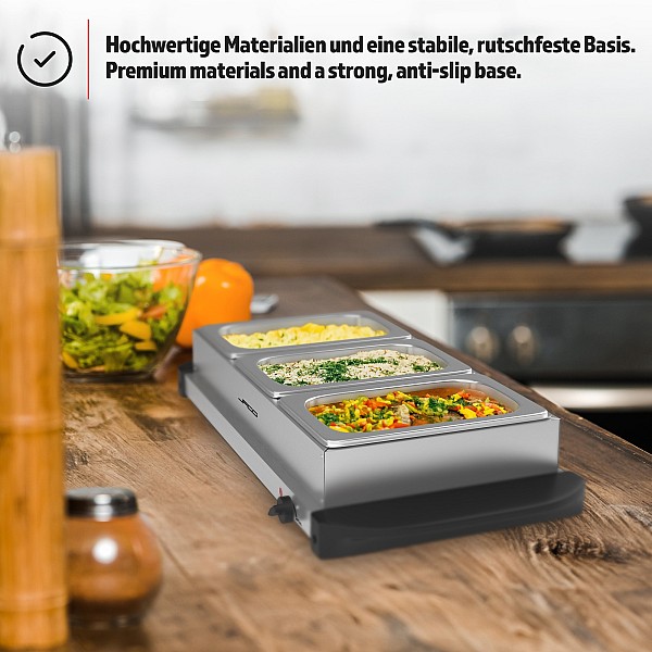 **Buffet warmer** - electric, with heating plate function, 3x1.5L.