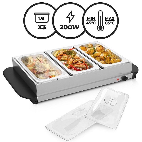 **Buffet warmer** - electric, with heating plate function, 3x1.5L.