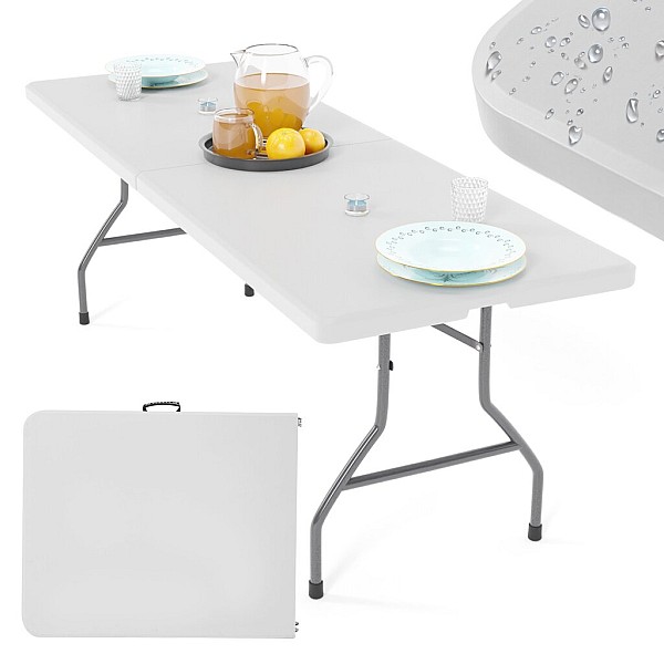 Folding table, 183 cm, portable, up to 150 kg, white.