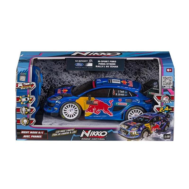 NIKKO RC Automašīna Night Mode - 2023 M-Sport Ford Puma Hybrid Rally1 #8 Tanak, mērogs 1:18 NIKKO RC Automašīna Night Mode - 2023 M-Sport Ford Puma Hybrid Rally1 #8 Tanak, mērogs 1:18