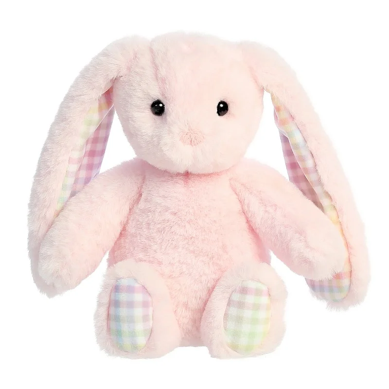 AURORA Rainbow Gingham Bunnies Plush Pink Bunny, 18 cm
