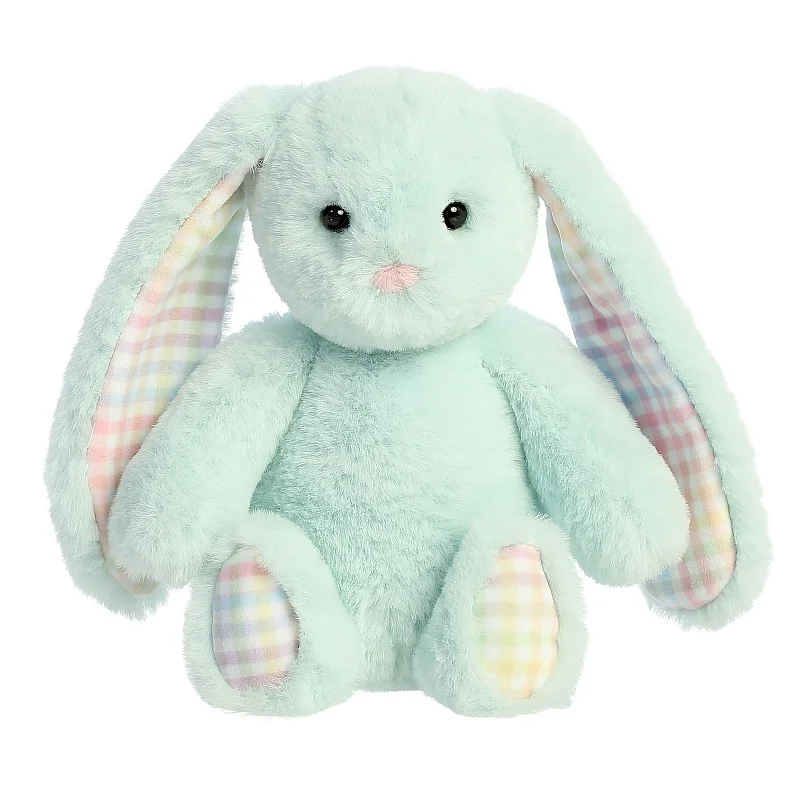 AURORA Rainbow Gingham Bunnies Plush Mint Bunny, 18 cm