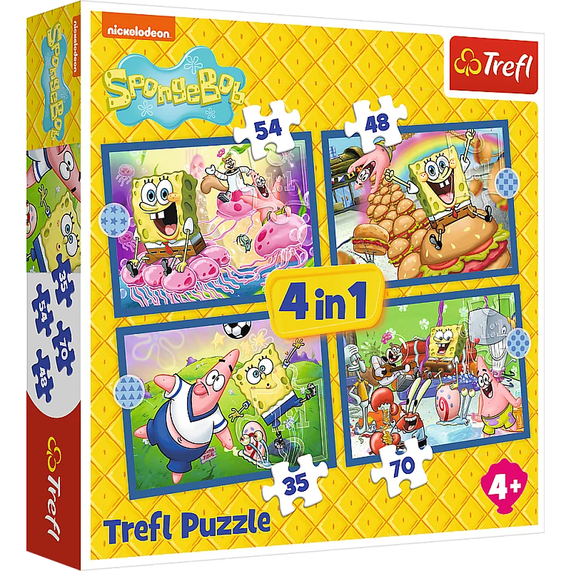 TREFL SPONGEBOB Puslede komplekt 4 in 1 Käsnakalle TREFL SPONGEBOB Puslede komplekt 4 in 1 Käsnakalle