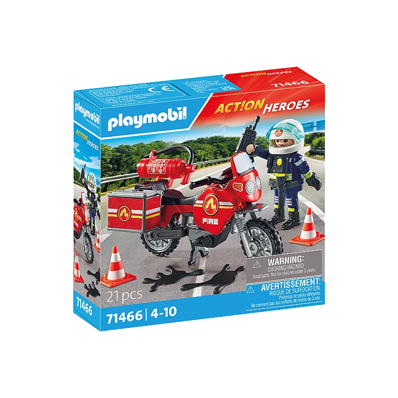 PLAYMOBIL ACTION HEROES Ugunsdzēsēju motocikls un naftas noplūdes incidents 71466