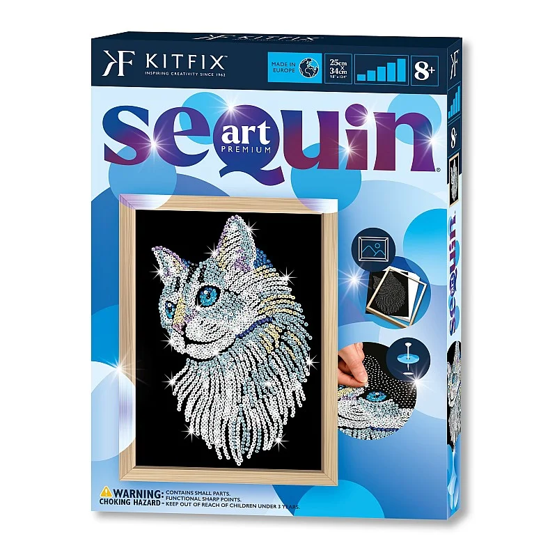 KITFIX DIY „Sequin Art“ mėlynasis rinkinys „Balta katė“ KITFIX DIY „Sequin Art“ mėlynasis rinkinys „Balta katė“