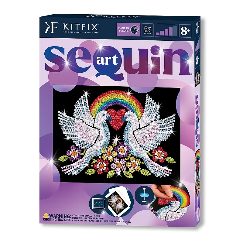 KITFIX DIY „Sequin Art“ violetinis rinkinys „Balandžiai“ KITFIX DIY „Sequin Art“ violetinis rinkinys „Balandžiai“