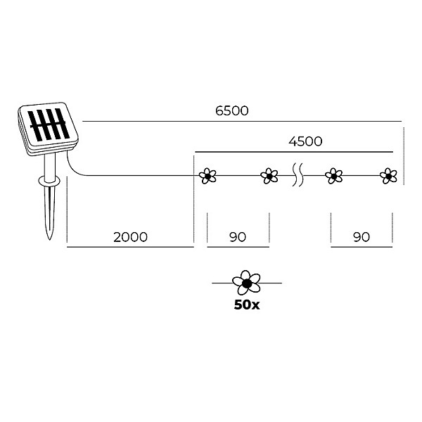 Āra virtene LUME 50LED/RGB 6-8h solar 6.5m /24