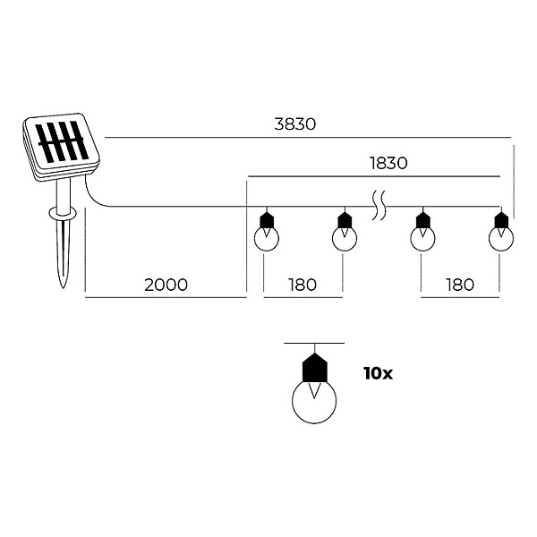 Āra virtene STARLIGHT 10LED/cw 6-8h solar 3.83m /40