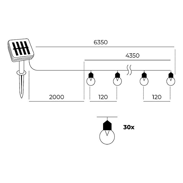 Āra virtene STARLIGHT 30LED/ww 6-8h solar 6.35m /20