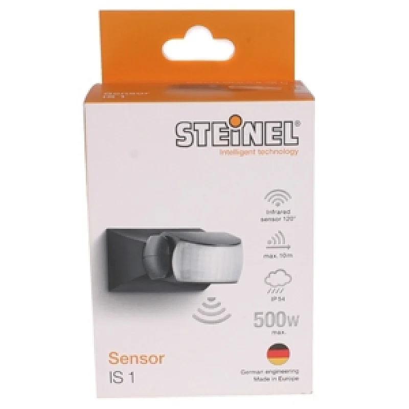 Kustības detektors IS1, 500W melns IP54 Kustības detektors IS1, 500W melns IP54