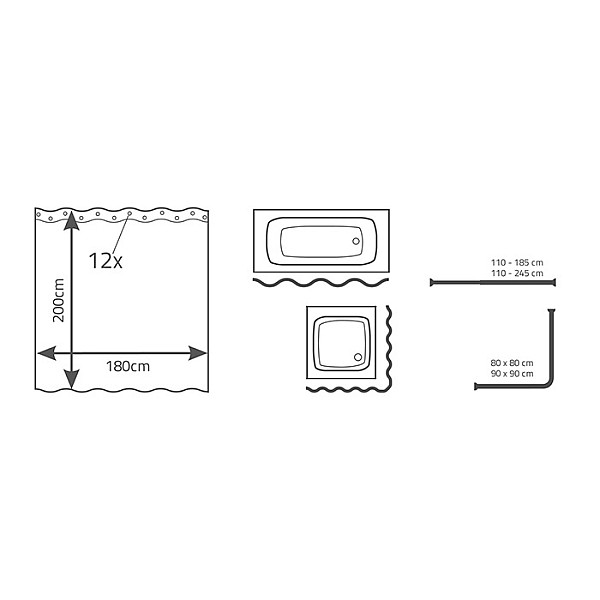 SHOWER CURTAINS DIAMOND WHITE 180 X 200