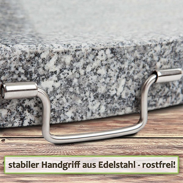 Granite parasol stand with handle and wheels, square, 30 kg