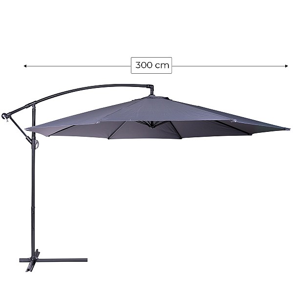 Parasol with stand, waterproof, 300cm, gray