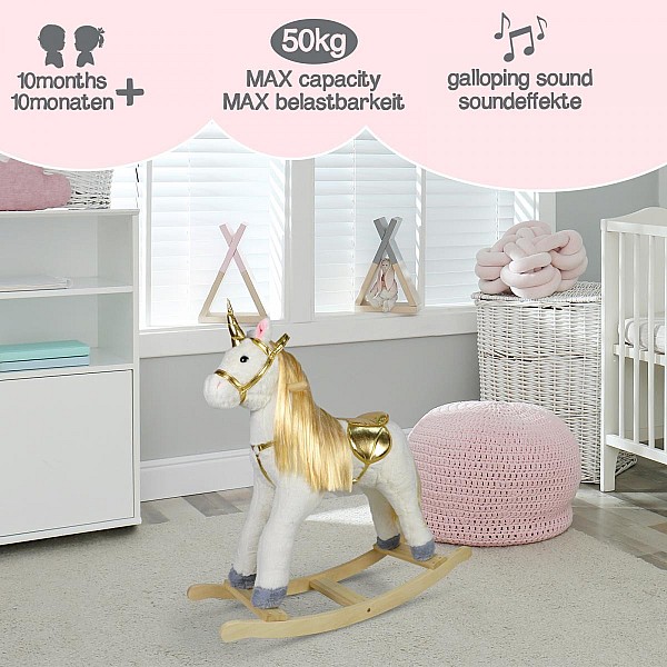 Rocking horse with sound effects, gold color