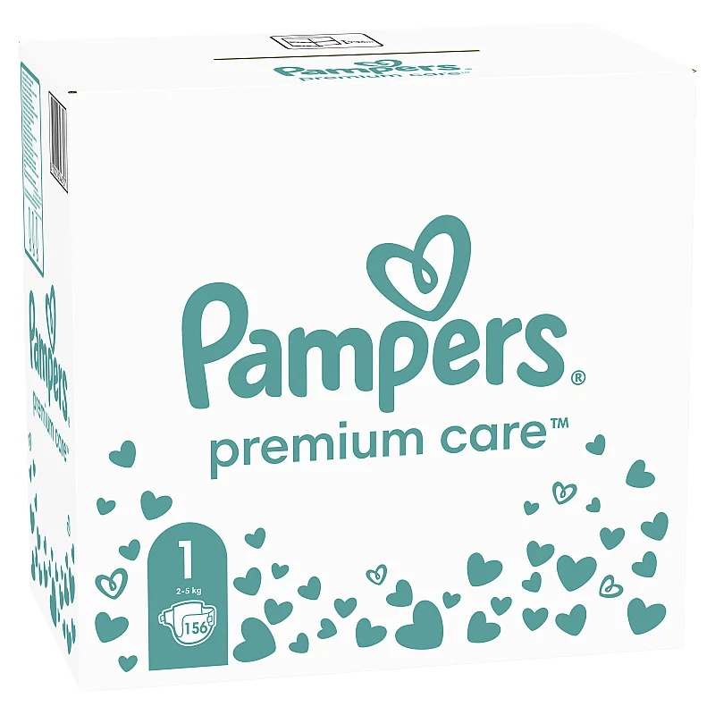 Pampers Premium Care Tape Diapers, Size 1, 156 Diapers, 2-5 kg