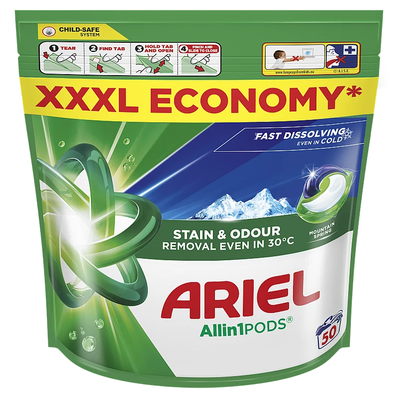 Ariel All-in-1 PODs Mountain Spring Mazgāšanas Kapsulas, 50 Mazgāšanas Reizēm Ariel All-in-1 PODs Mountain Spring Mazgāšanas Kapsulas, 50 Mazgāšanas Reizēm