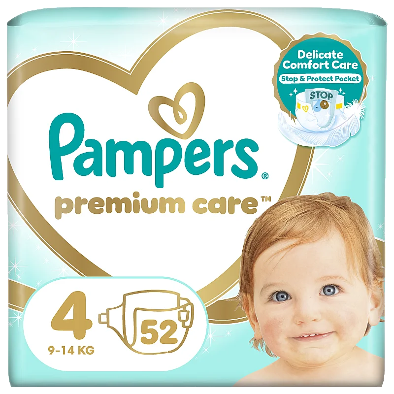 Pampers Premium Care, 4. Izmērs (Maxi), 9–14 Kg, 52 Autiņbiksītes
