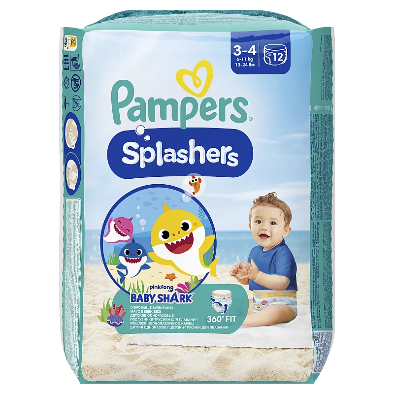Pampers Pants Splashers, Izmērs 3-4, 12 Autiņbiksītes, 6-11kg Pampers Pants Splashers, Izmērs 3-4, 12 Autiņbiksītes, 6-11kg