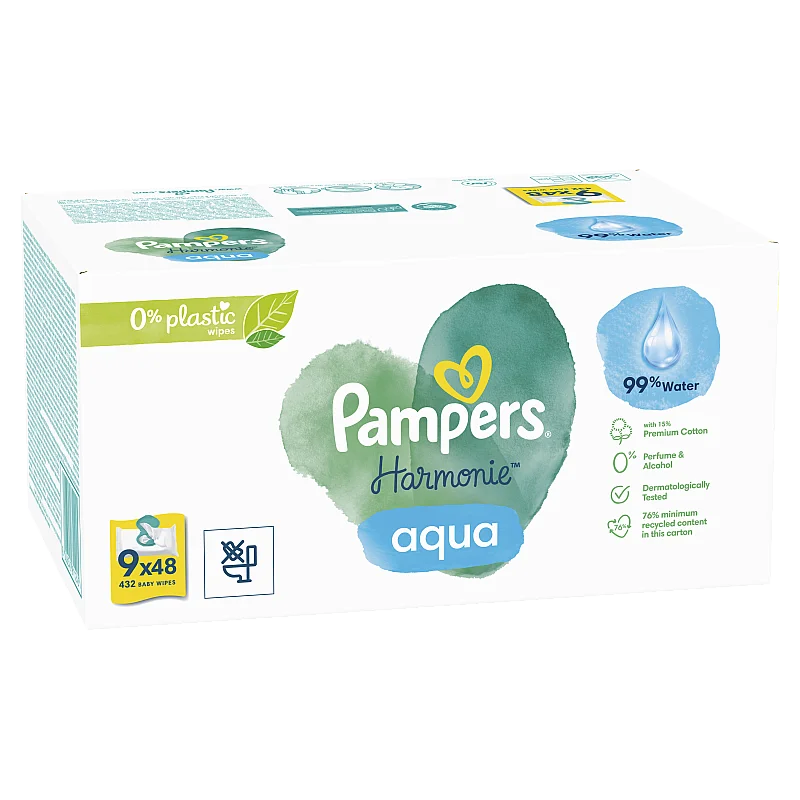 Pampers Harmonie Aqua Baby Wipes, 9 Packs, 432 Wipes