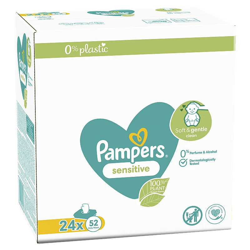 Pampers Sensitive Plastic Free Baby Wipes, 24 Packs, 1248 Wipes