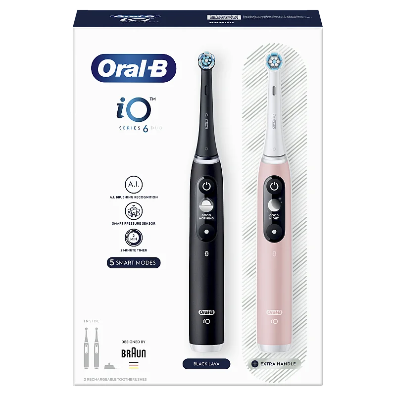 iOM6d.2J6 Oral-B iO6 Duo Pack SÄHKÖHAMMASHARJA Black + Pink Sand Extra Handle