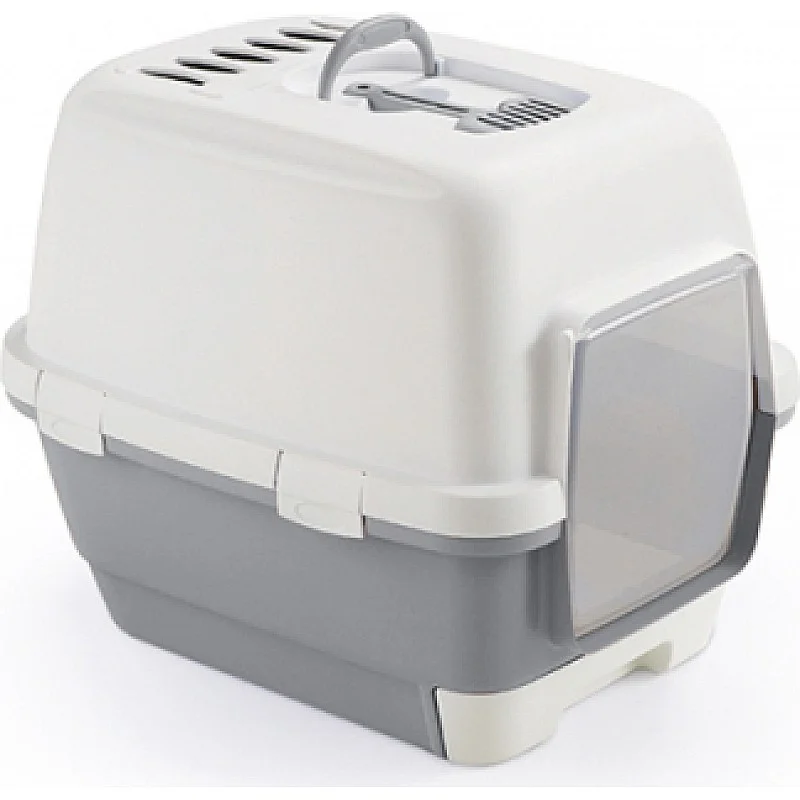 Kaķu tualete CATHY Clever&Smart ar vāku ,balts/pelēks, 58x45x48 cm