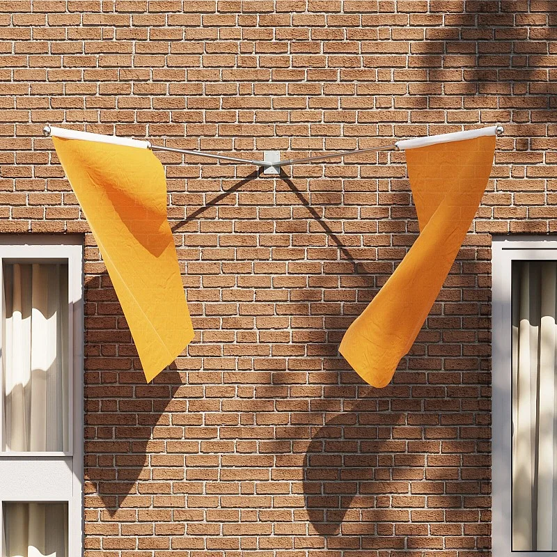 Vėliavų laikiklis 2 vėliavoms, prisukamas prie sienos, sidabrinis plienas