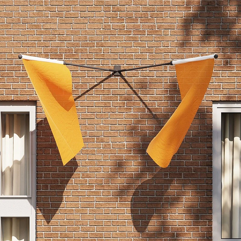 Vėliavos Stovo Laikiklis 2 Vėliavoms, Montuojamas Ant Sienos, Juodas Plienas