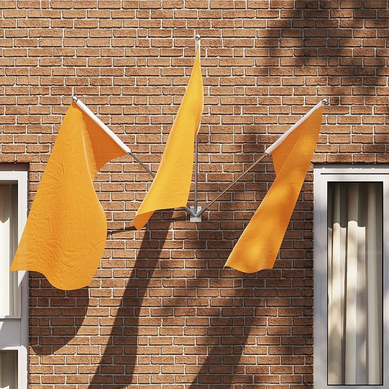 Vėliavų Laikiklis 3 Vėliavoms Prisegamas prie Sienos Sidabrinis Plienas