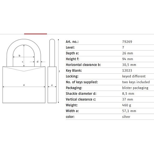 PADLOCK ABUS 79269 57.1X94 MM