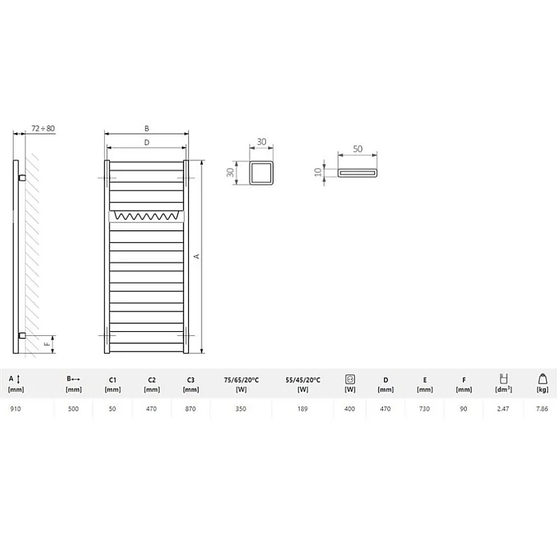 Vandeninis rankšluosčių džiovintuvas Terma Vivo 91X50 Vandeninis rankšluosčių džiovintuvas Terma Vivo 91X50