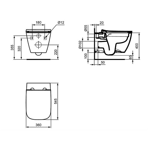 TOILET HUNG ILIFE RIML WITH COVER WHITE