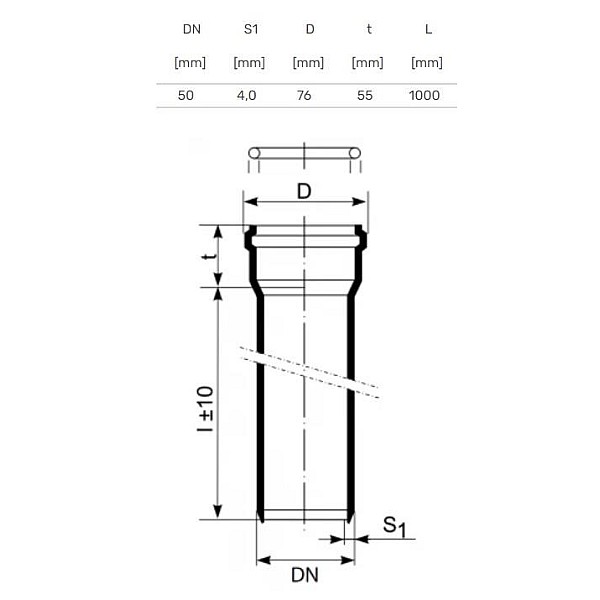 PIPE INTERNAL D58 1M 4.0MM PP SKOLAN