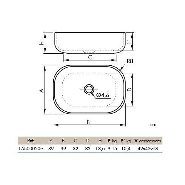 WASHBASIN CATANIA 385X385X140 WHITE