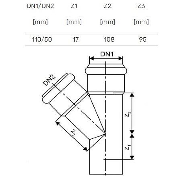 TEE INTERNAL D110/58X45 PP SKOLAN