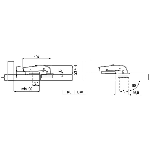 PARALLEL HINGE CLIP D35 90O H=0 SOFTV