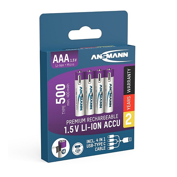 Įkraunami elementai ANSMANN AAA. 400 mAh. 1.5V. 4 vnt.