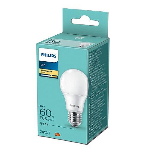 Spuldze Philips LED. silti balta. E27. 8 W. 806 lm