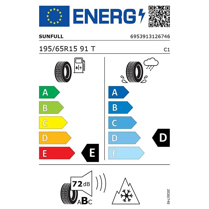Ziemas riepa Sunfull Tires 195/65/R15. 91-T. E. D. 72 dB Ziemas riepa Sunfull Tires 195/65/R15. 91-T. E. D. 72 dB