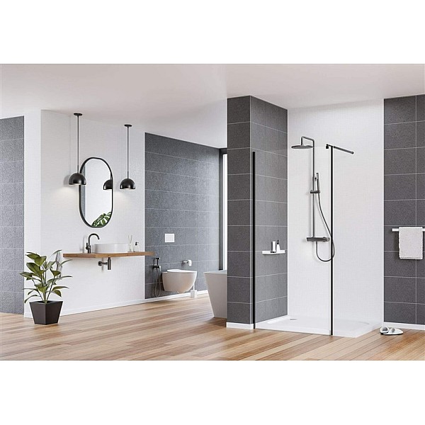 KERRIA PLUS SHOWER WALL. WHT/TRA NERO100